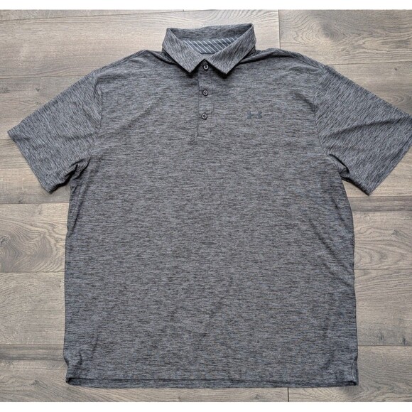 Under Armour Mens Sz XXL  Polo Shirt Golf The Heat Gear Loose Gray Short Sleeve - Picture 2 of 4